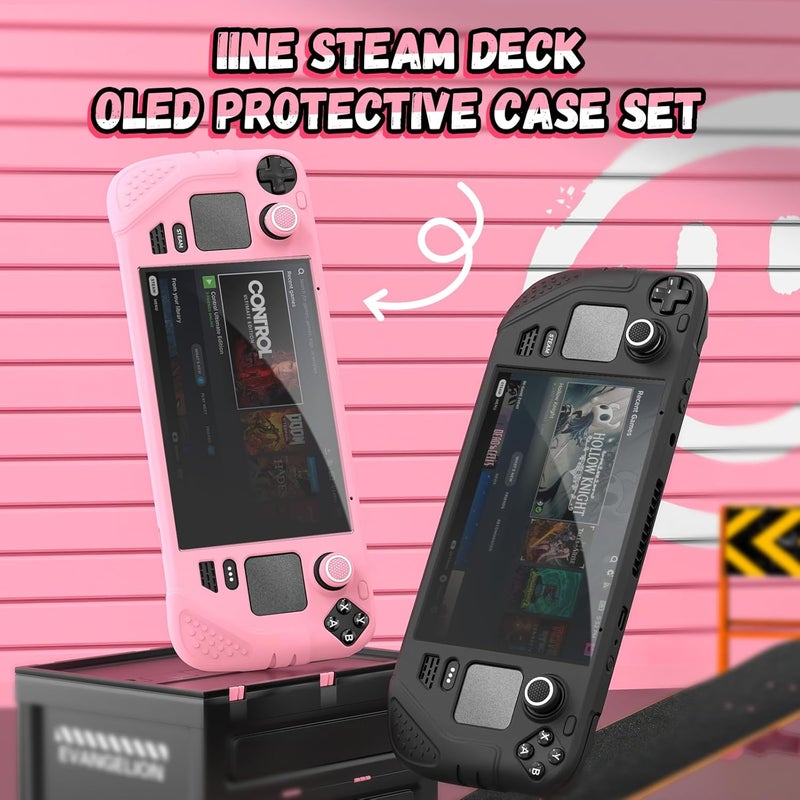 IINE Protective Case for Steam Desk OLED, Steamdesk OLED Silicone Cover Case, 9-in-1 Protective Silicone Shell with Anti-Scratch Cover Protector, Steam Deck OLED Accessories Set,Pink - Image 2